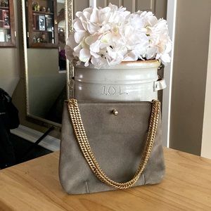 Elegant Gray Suede Bag with Gold Chain